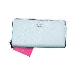 Kate Spade Lena Large Continental zippered clutch Wallet Crisp sky blue leather